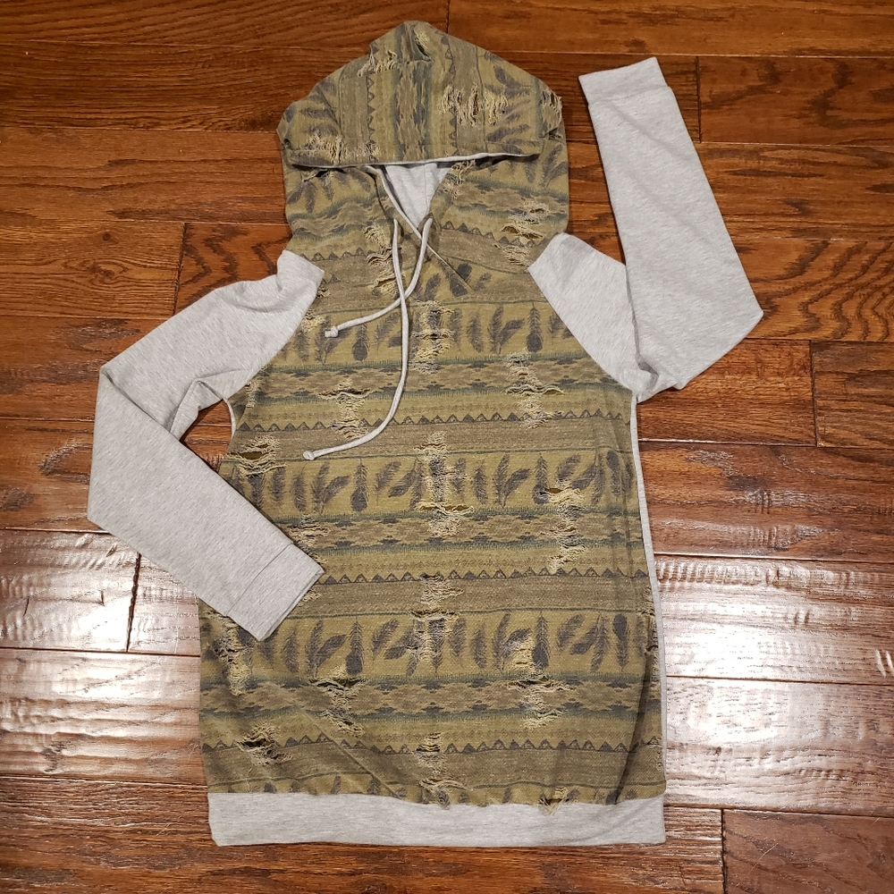 Madeline Sparklestein Distressed Hoodie (Never Worn) - Army Green/Gray -  Size M